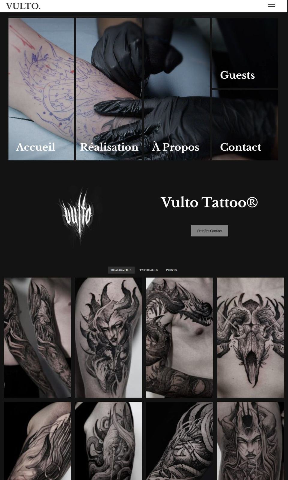 Site internet Vulto Tattoo réalisé par KO KORNER©, version ordinateur